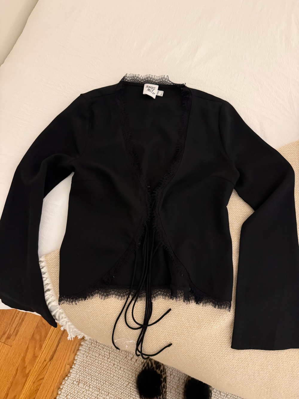 Princess Polly Black Lace Trim Tie-Front Top